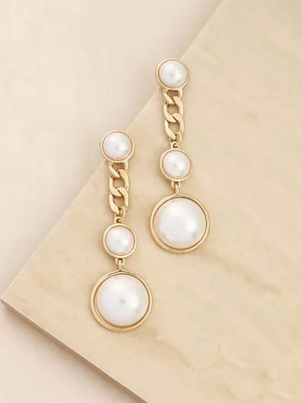 Ettika Pearl And Chain 18K Gold Plated Drop Earrings $45 2.5"